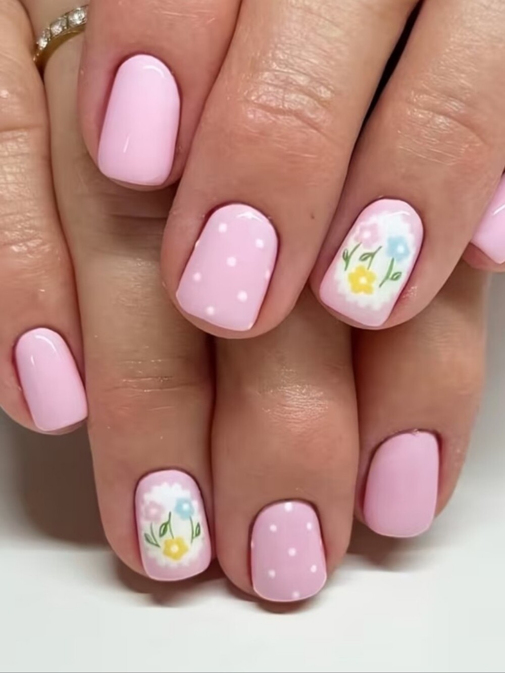 Pink Floral Accent Press On Nails